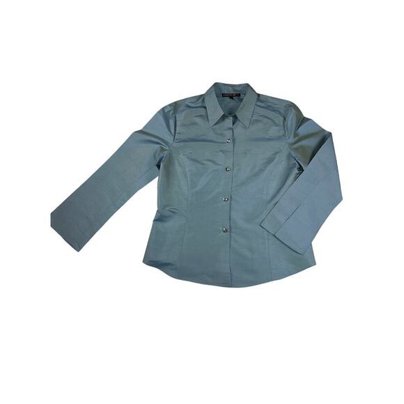 Lafayette 148 New York 100% Silk Iridescent Teal Crystal Button Blouse Size 12 - Picture 6 of 10